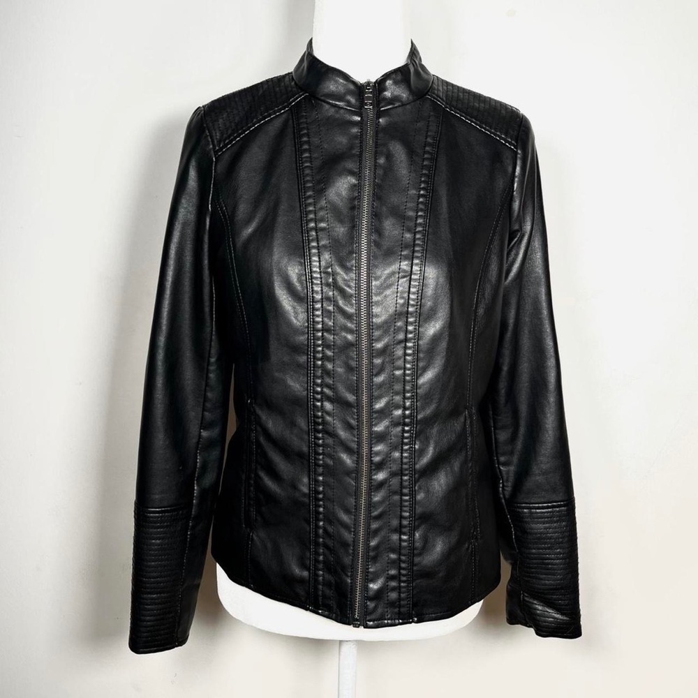 Black faux leather motorcycle jacket